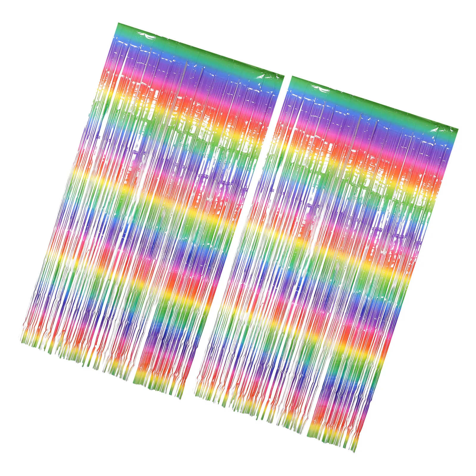 2Pcs Rainbow Foil Curtains Dreamy Pastel Tinsel Photo Backdrop Curtain Soft Light Diffusing Birthday 100 Days Photoshoot