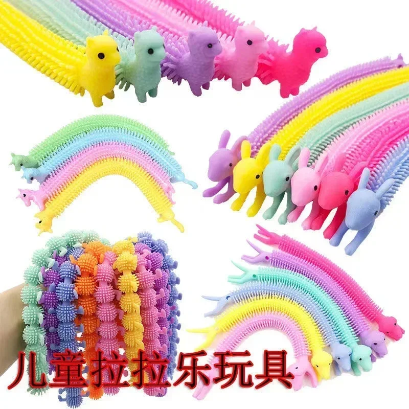 3pcs Funny Unicorn Pull Worm Noodle Fidget Toys Stretch String TPR Rope Anti Stress Toys String Stress Relief Autism Vent Toy