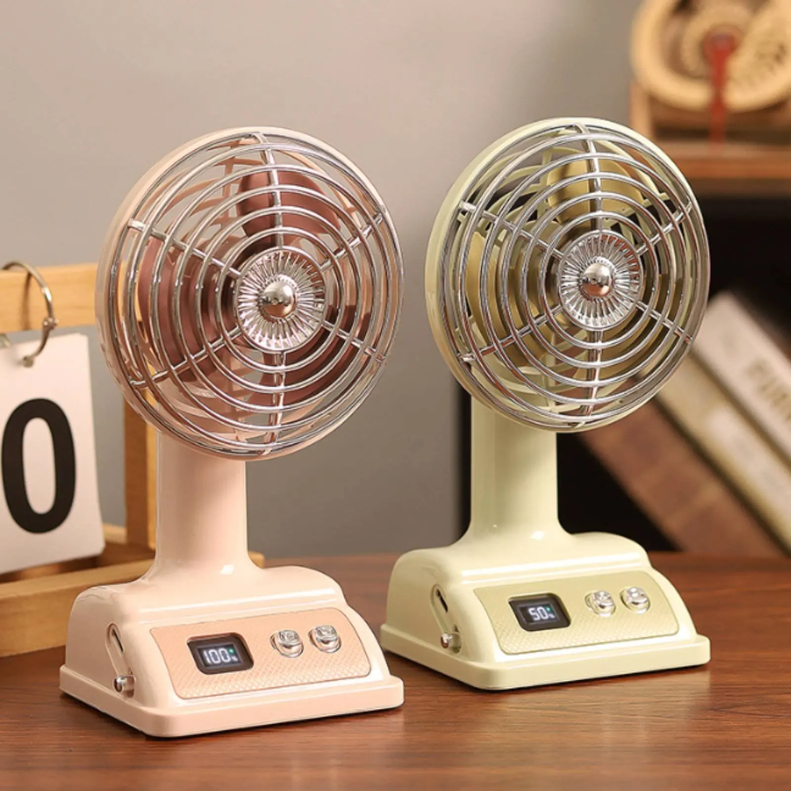 Retro Desktop Fan 100 Speed Settings Adjustable Angle USB Rechargeable Desk Fan Turbo Breeze for Office Study