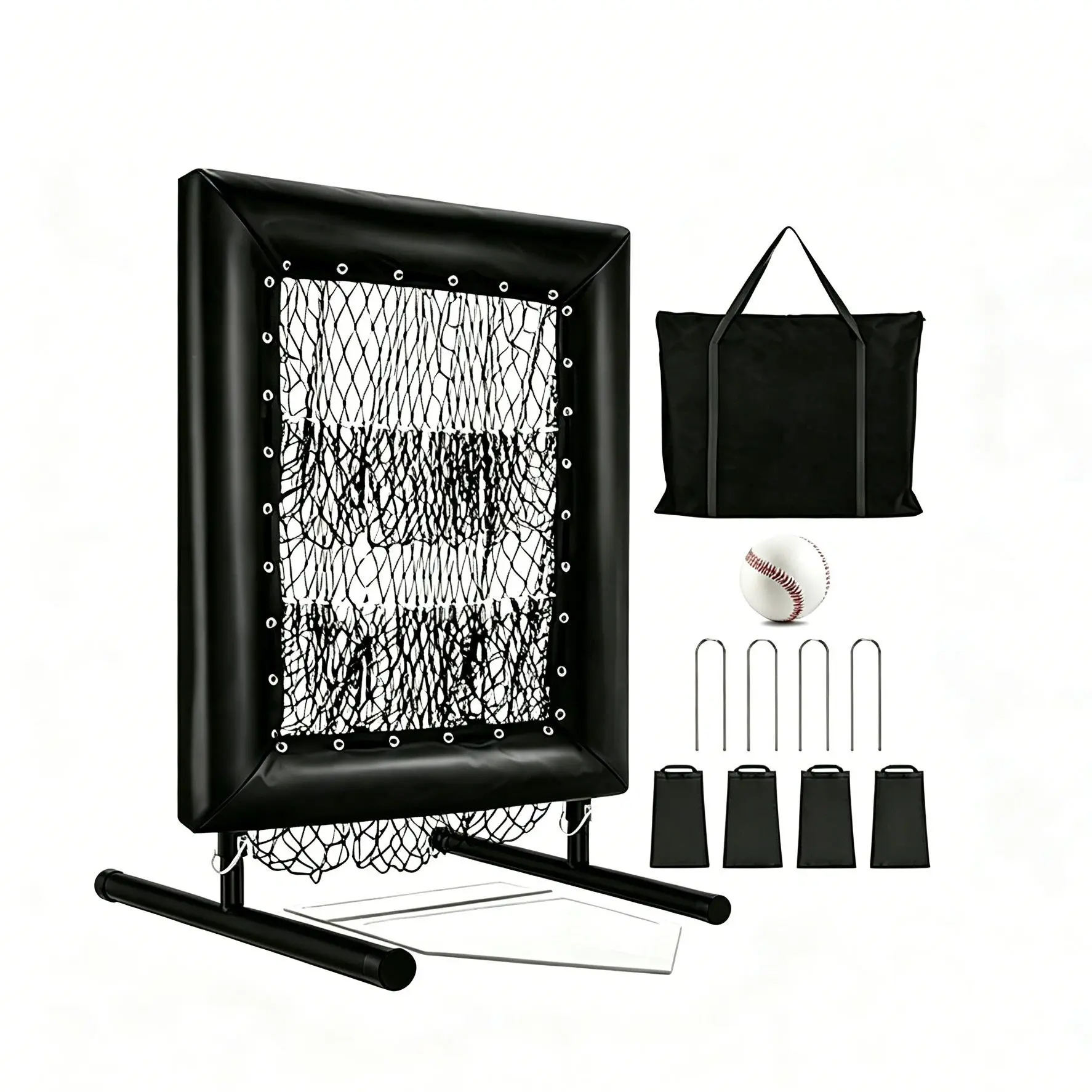 Heavy-duty 9-Square Baseball Softball Practice Net, Adjustable Portable Black Polyester, Sandbag for Throwing Training