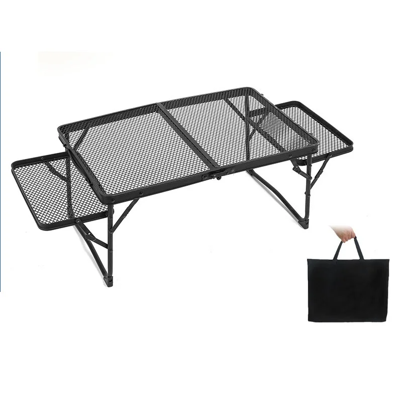 Folding Table Outdoor Camping Portable Ultra-Light Aluminum Alloy Binaural Iron Grid Frame Height Adjustable Black Coffee Table