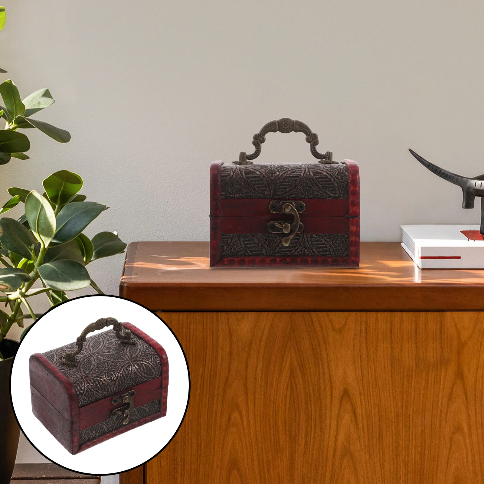 

3pcs Vintage Jewelry Box Wooden Keepsake Storage Chest Lock Lid For Rings Earrings Organizing Travel Home Decor Red Retro