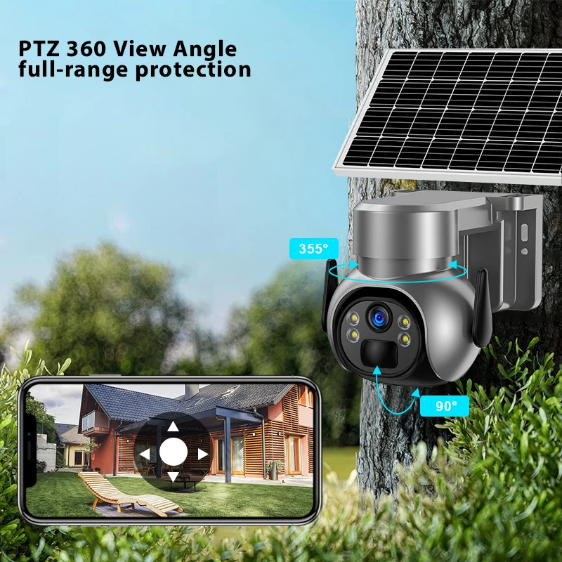 4GWiFi PTZ Camera Outdoor Wireless Solar IP Camera 5MP HD Built-in Battery Video Surveillance Camera Long Time Standby Camhi APP