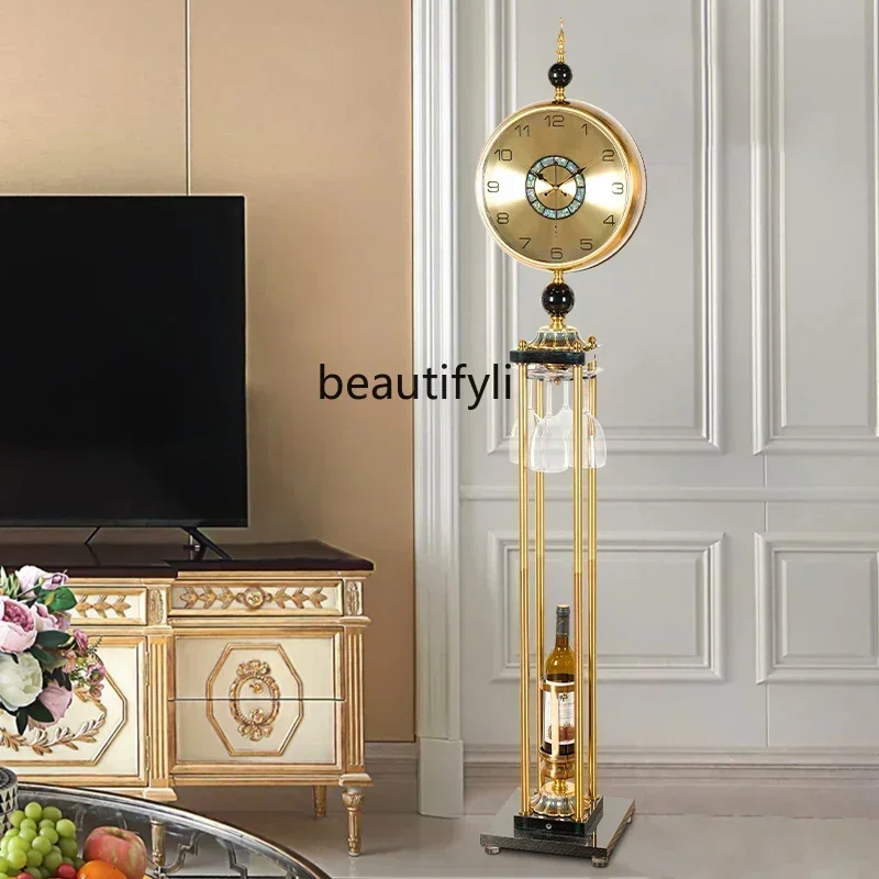 

12European floor clock, living room, retro villa, large ornament, wine rack, clock, American metal creativity, standing clock