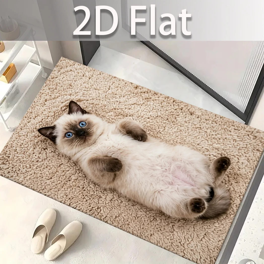 Ragdoll Cat Face Blue Eye Welcome Rug Beige Background Fluffy Fur Detail Print Non Slip  Floor Mat For Pet Lover Home Decor