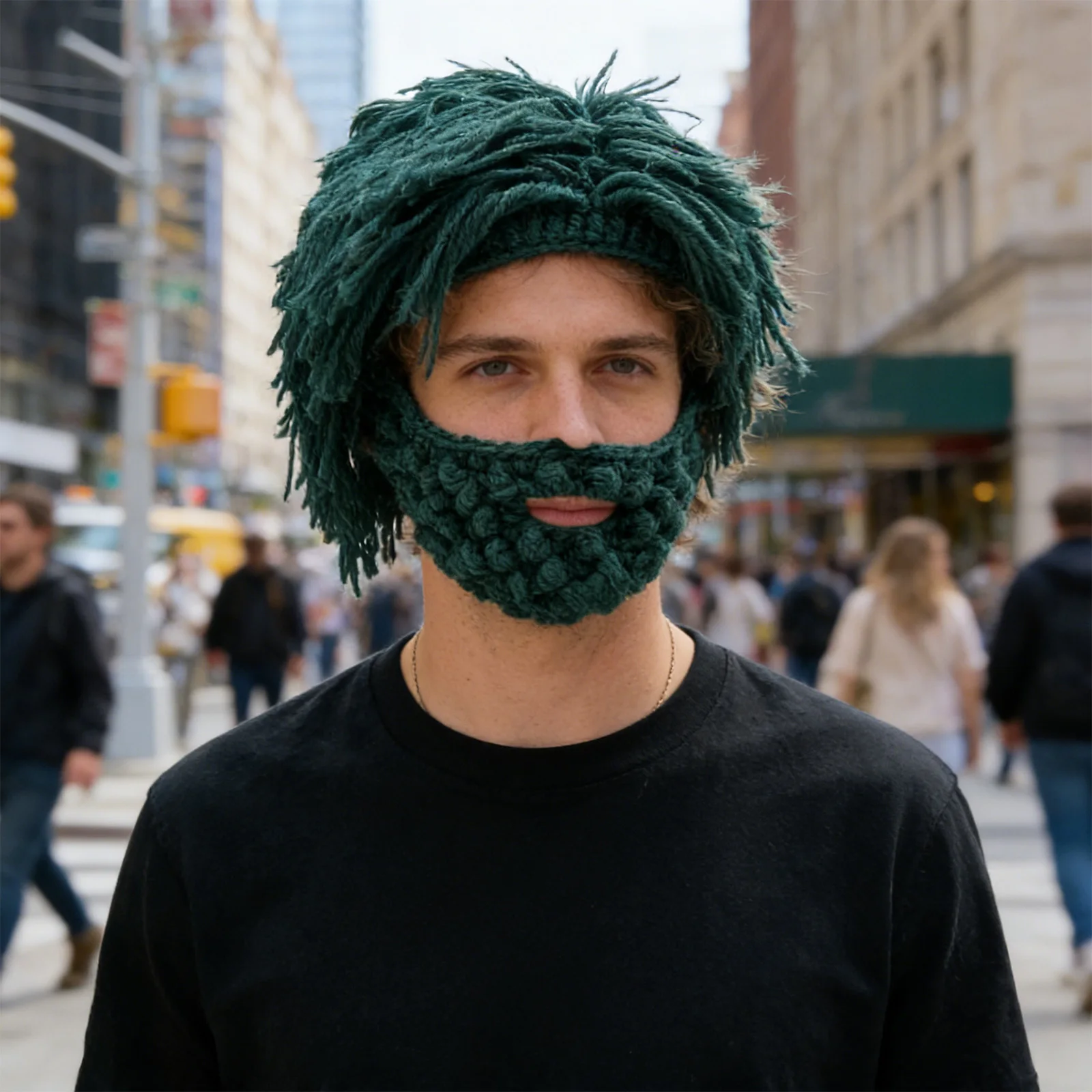 Boné de malha estilo punk para homens, peruca engraçada, chapéus de malha com barba, hobo, cientista louco, hip hop, feito à mão, quente, gorro de inverno