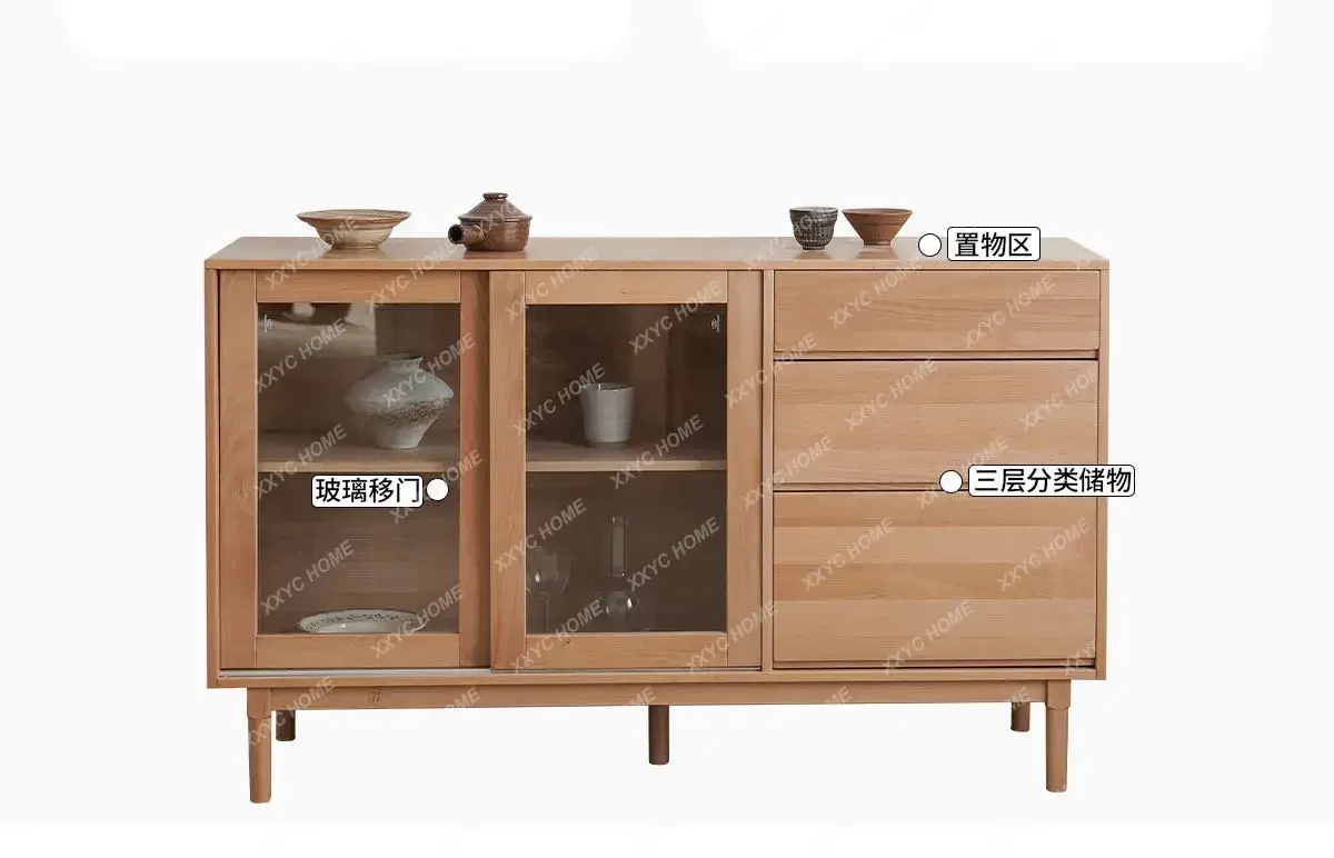 M178 Solid wood beech dining side cabinet sliding door against the wall integrated Nordic solid wood locker