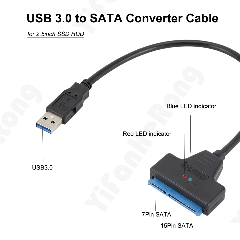 SATA to USB 3.0 Converter Cable Up to 6 Gbps for 2.5 Inch External HDD SSD Hard Drive SATA 3 22 Pin Adapter Sata III Cord