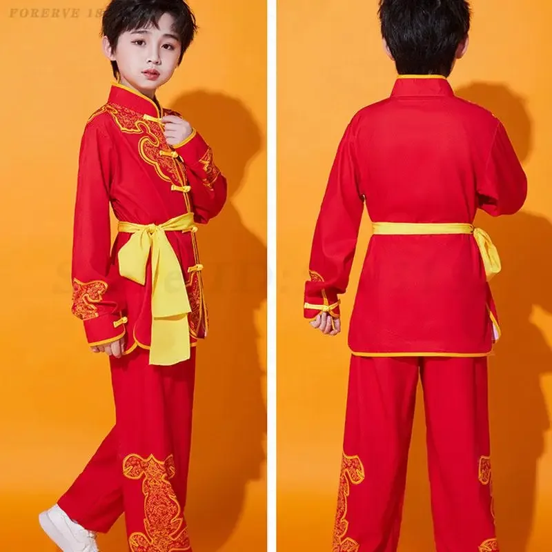 어린이 날 드래곤 댄스 의상 어린이 전통 중국 스타일 무술 의류 소년 소녀 무술 쿵푸 유니폼