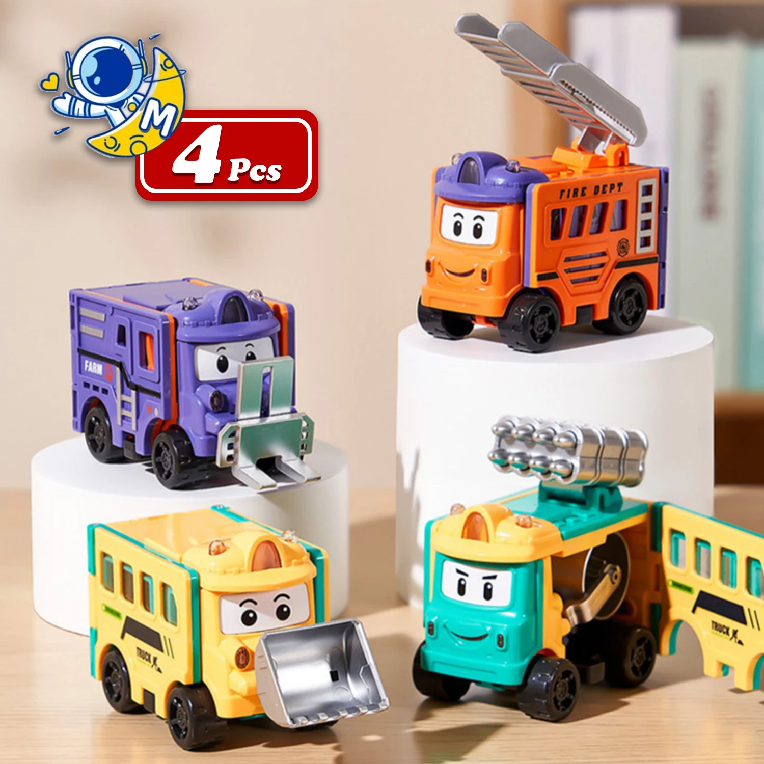 

4Pcs TransFormbale Cars for Toddlers, TransFormbale Trucks for Kids Funny Transformable Pull Back Cars Cute