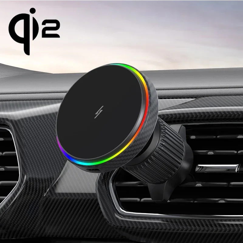 Qi2 15w Fast Charging Phone Holder Mag/netic Wireless Car Charger with Surrounding Light car accessories