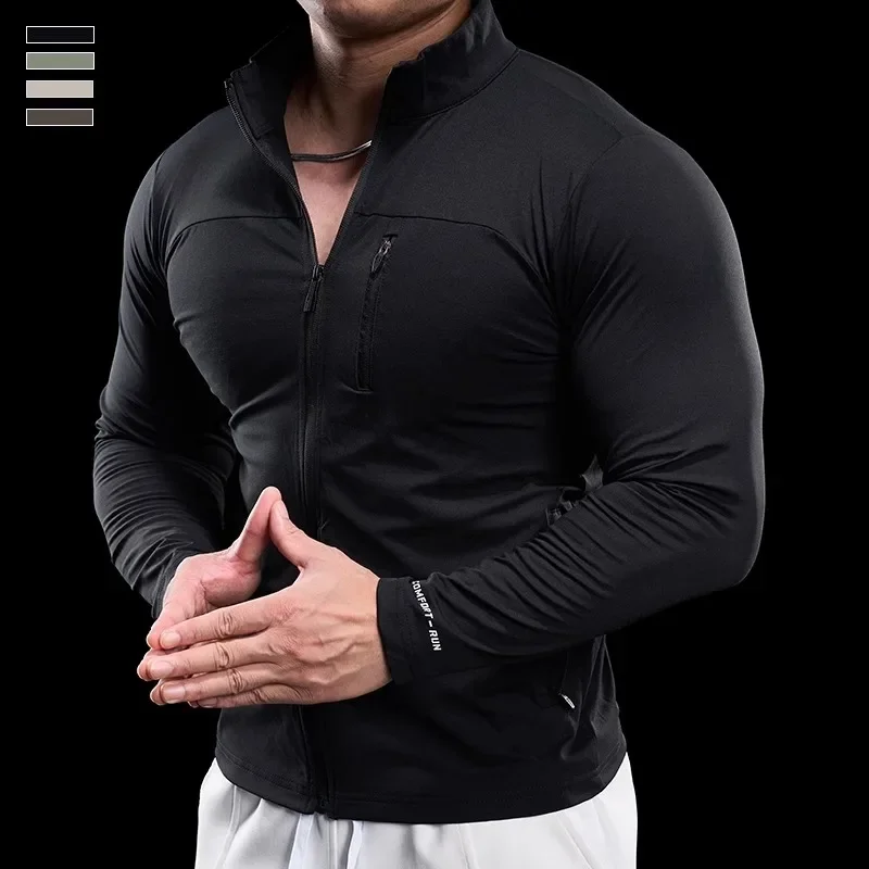 Autumn Winter Men Running Sports Gym Fitness Top Jacket Cycling Long-sleeved Tights Moisture-wicking Breathable Training Clothes
