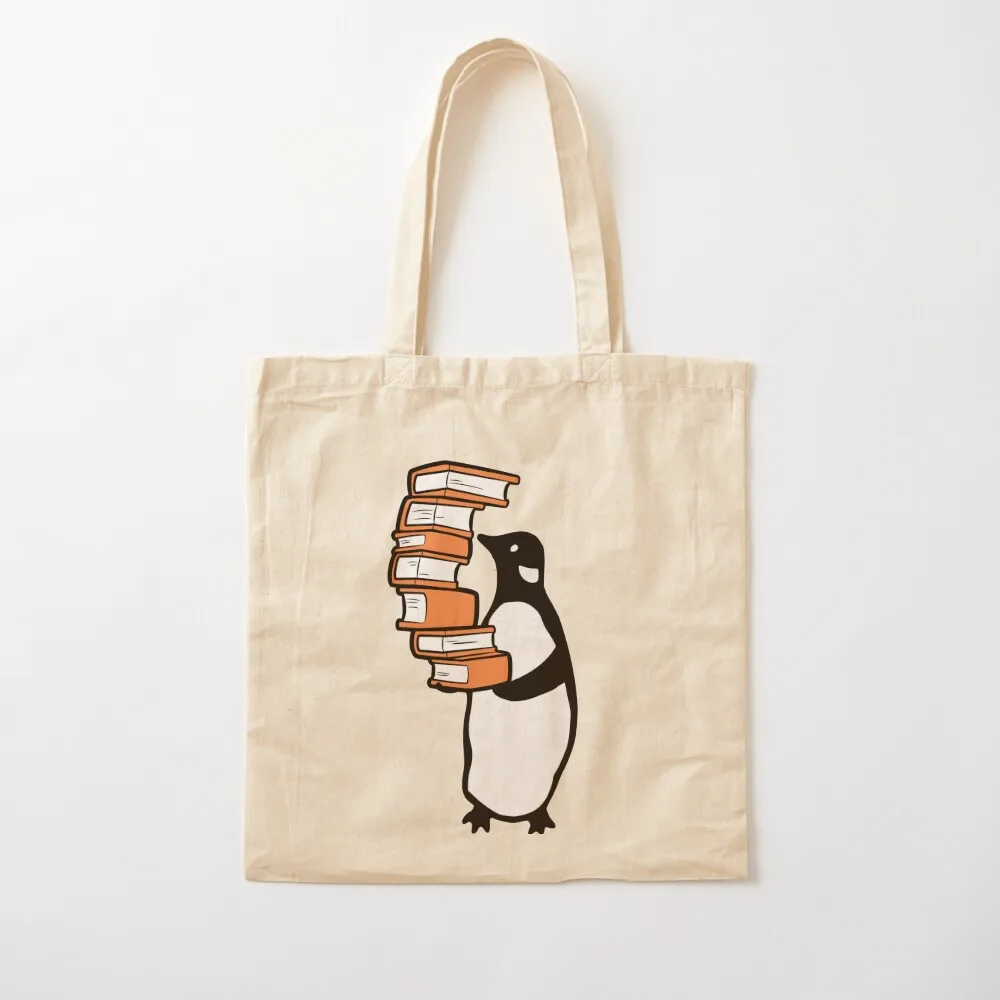 Penguin holding pile of books Tote Bag woman shopping bag custom tote bag Shopping bags