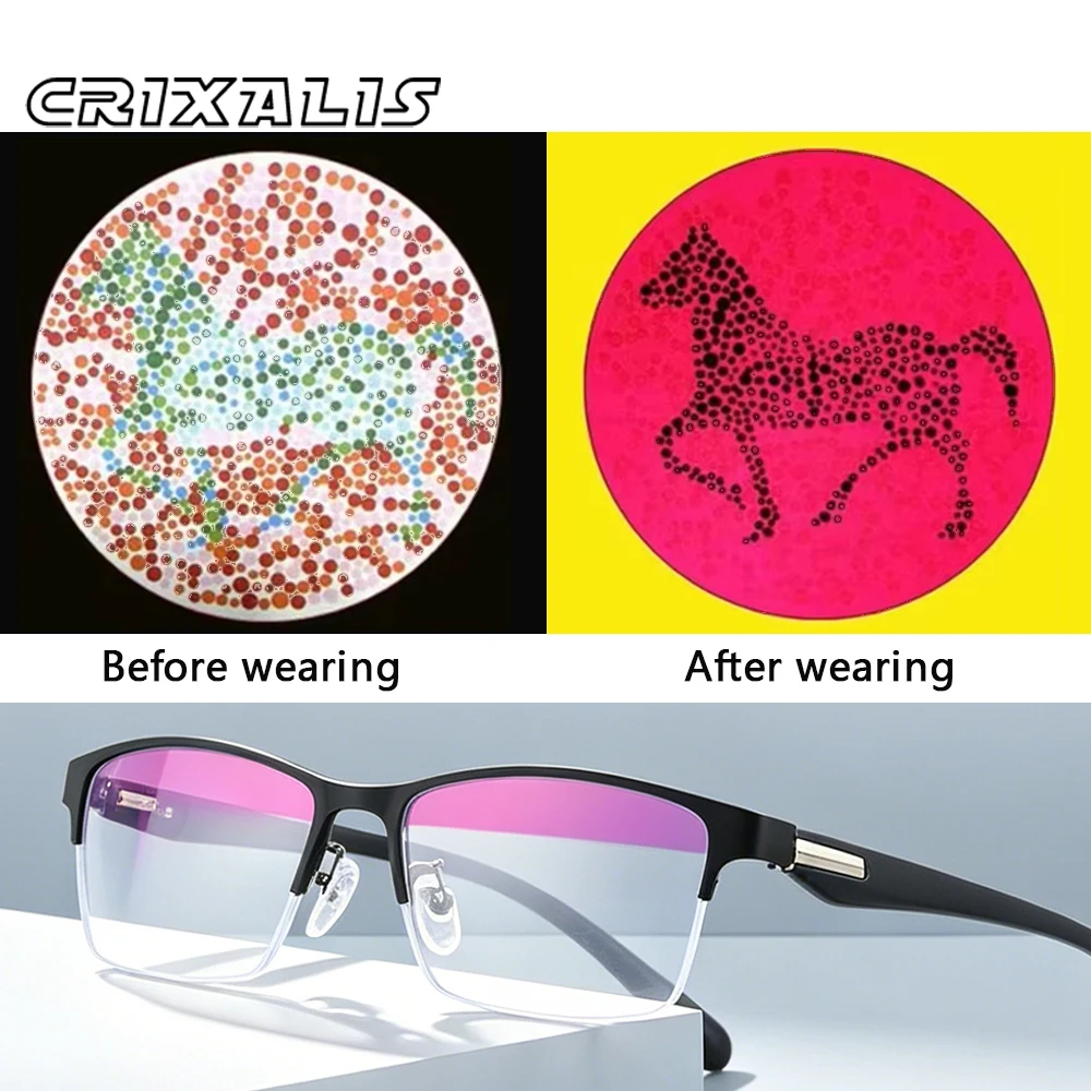 CRIXALIS New Red Green Color-blindness Glasses Women Men Color Blind Corrective Spectacles Frame Driver Glasses For Daltonism
