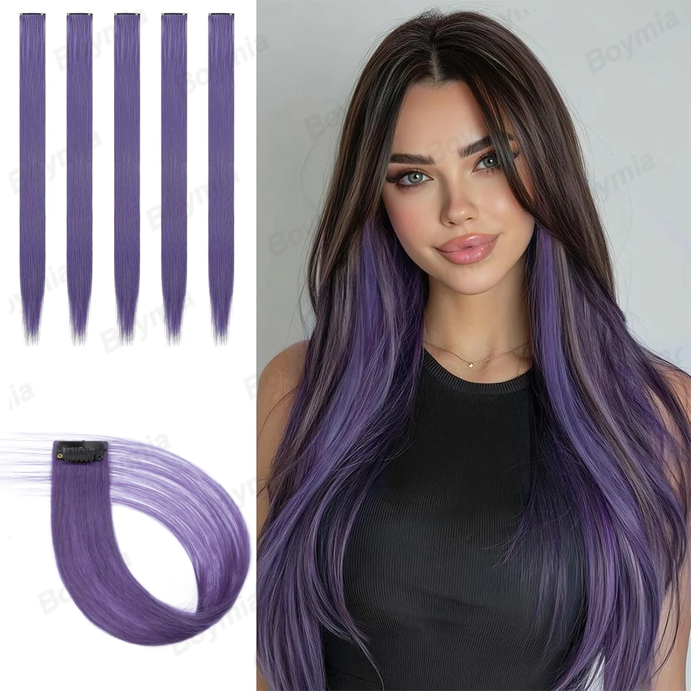 Colorful Clip in Hair Extension Human Hair 16inch One Piece Clip in Extensions for Women Girls Kids Rainbow Highlight HairPiece