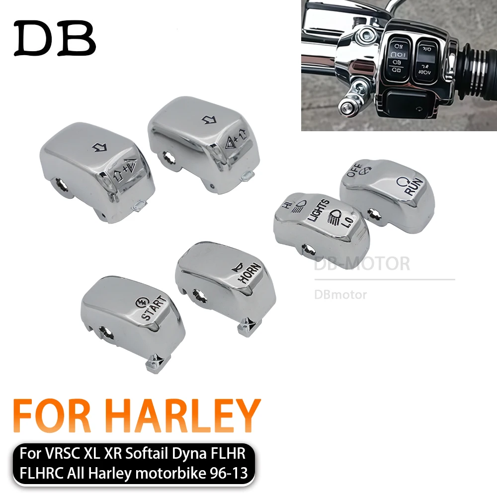 

6 Pcs Motorcycle Accessories Black Hand Control Switch Caps Button Covers For Harley VRSC XL XR Softail Dyna FLHR FLHRC