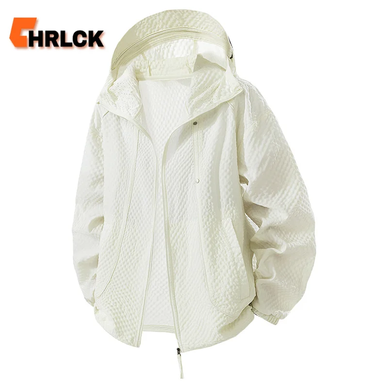 

CHRLCK Plus Size Men's Summer Light Sunscreen Clothes Outdoor Breathable Ice Silk Dry Skin Clothing Street Casual Hooded Jacket