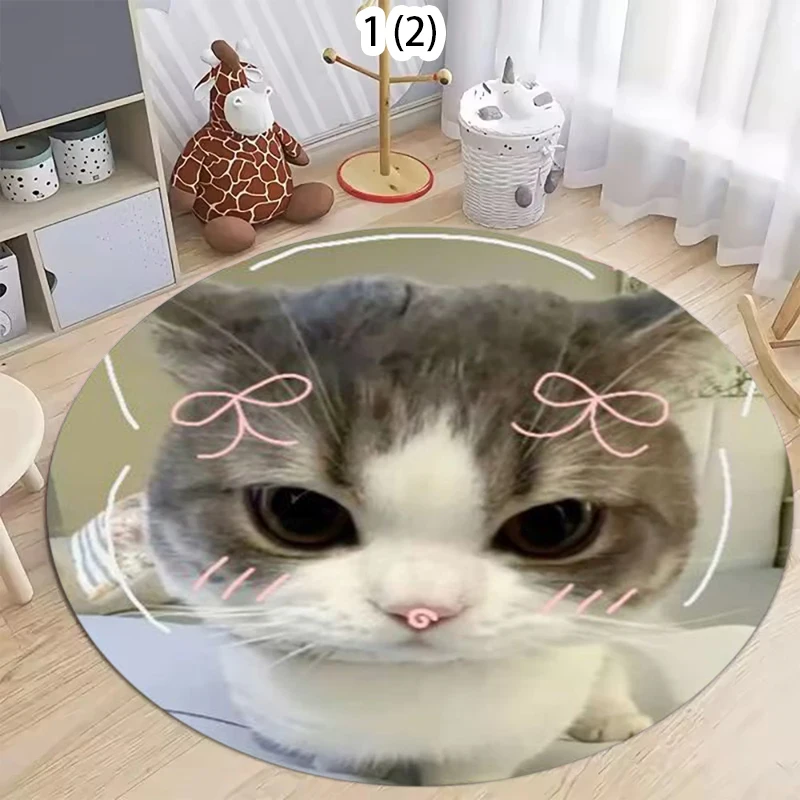Cute Cat Pattern Round Area Rug Funny Animal Home Decor Carpet Soft Non-slip Floor Mat for Kids Room Bedroom Living Room
