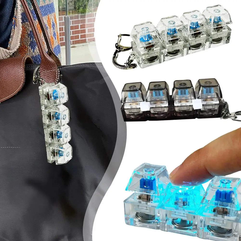 Fashion Car Keychain With RGB Light ,Portable 4 Keys Mechanical Keyboard Fidget Keychain, Stress Relief Toy for Anxiety Relief