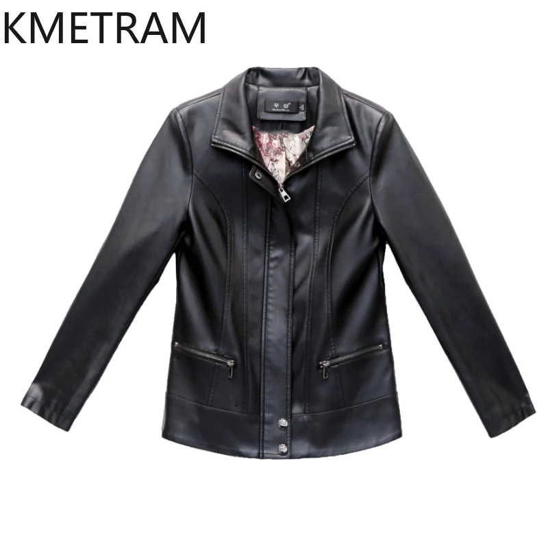 KMETRAM-Jaqueta de couro de carneiro real para mulheres, roupas femininas, casaco curto versátil, slim fit, tamanho grande, primavera, outono, 2024