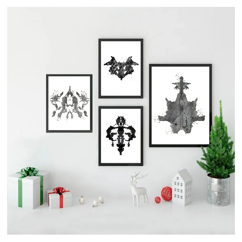 Art Canvas Painting Psychologist Gift Psychological Test Posters and Prints Pictures Clinic Decor Rorschach Test Watercolor Wall