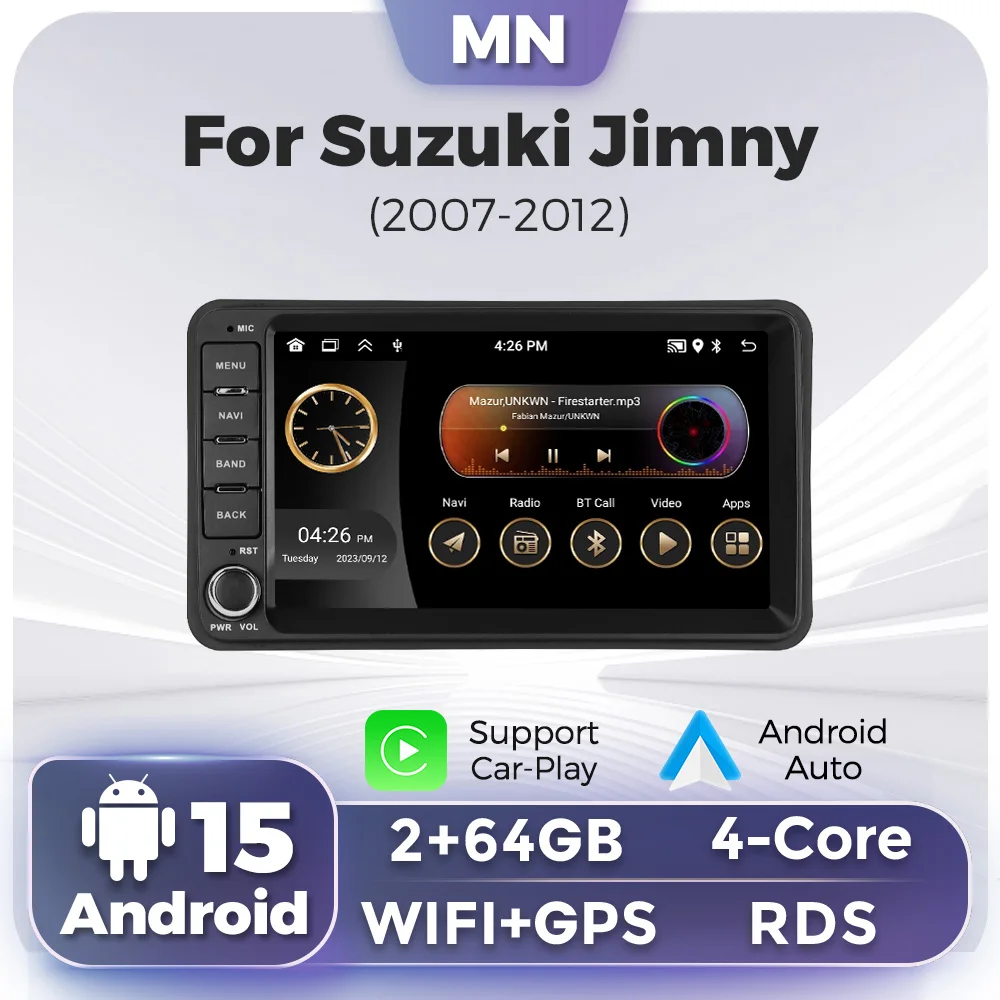 MEKEDE 7-Zoll-Touchscreen für Suzuki Jimny 3 2007-2012 GPS-Stereo-Autoradio Android 2 Din Haupteinheit mit Carplay