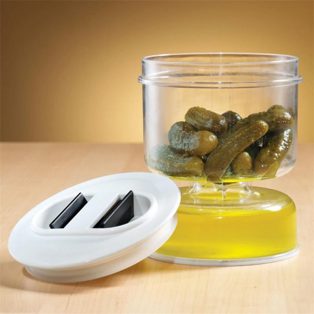 Pickles Jar Dry and Wet Dispenser Pickle and Olives Hourglass Jar Cucumber Container for Kitchen Juice Separator Tools