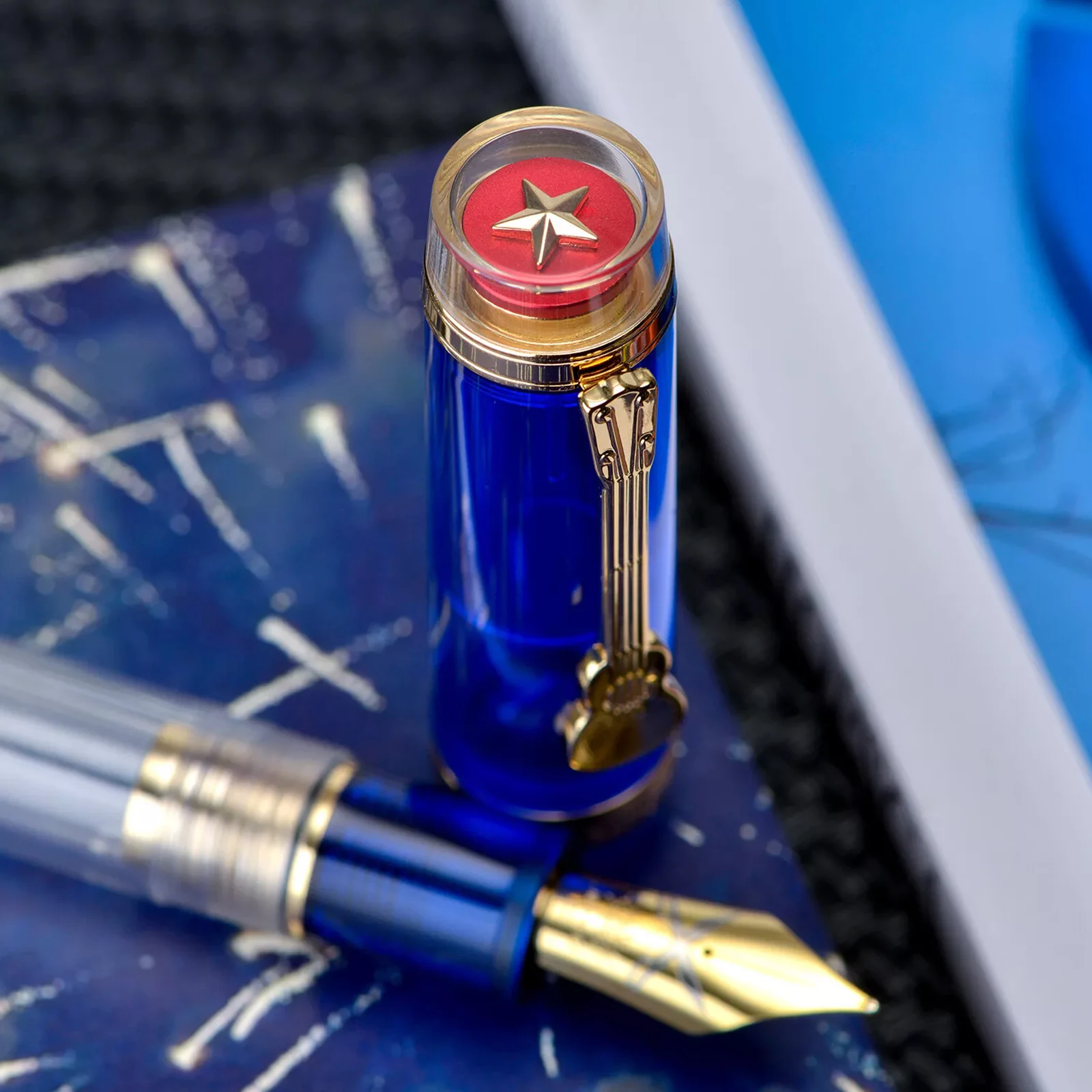 Jinhao 1935 Fountain Pen #8 F/M Nib Guitar Clip Blue Resin Writing ink pen school office supplies students Gift Pen stationery