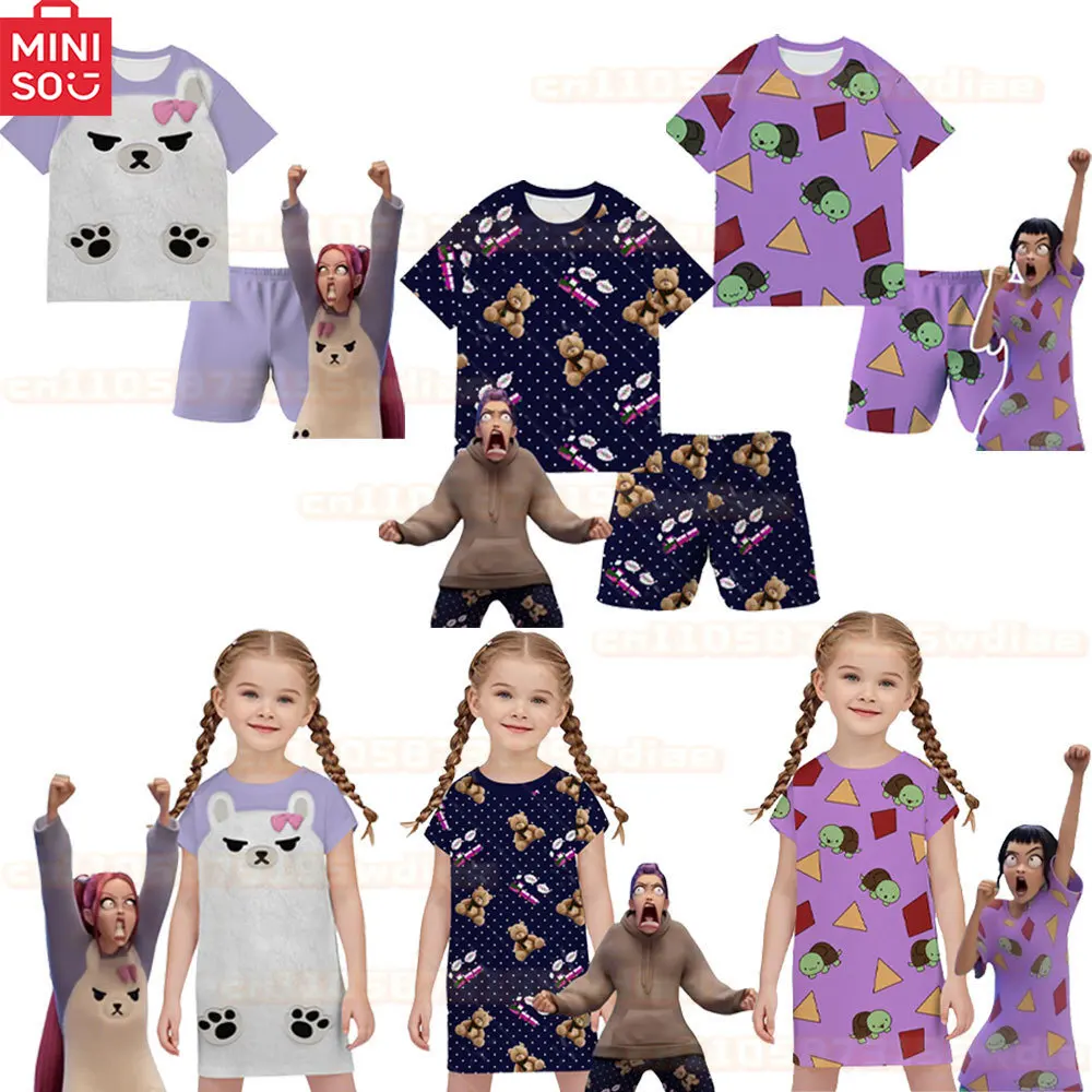 

Детские пижамы с принтом KPop Demons Hunters Rumi Zoey Mira, футболка, шорты, ночная рубашка для женщин и девочек, костюм для ролевых игр на Хэллоуин