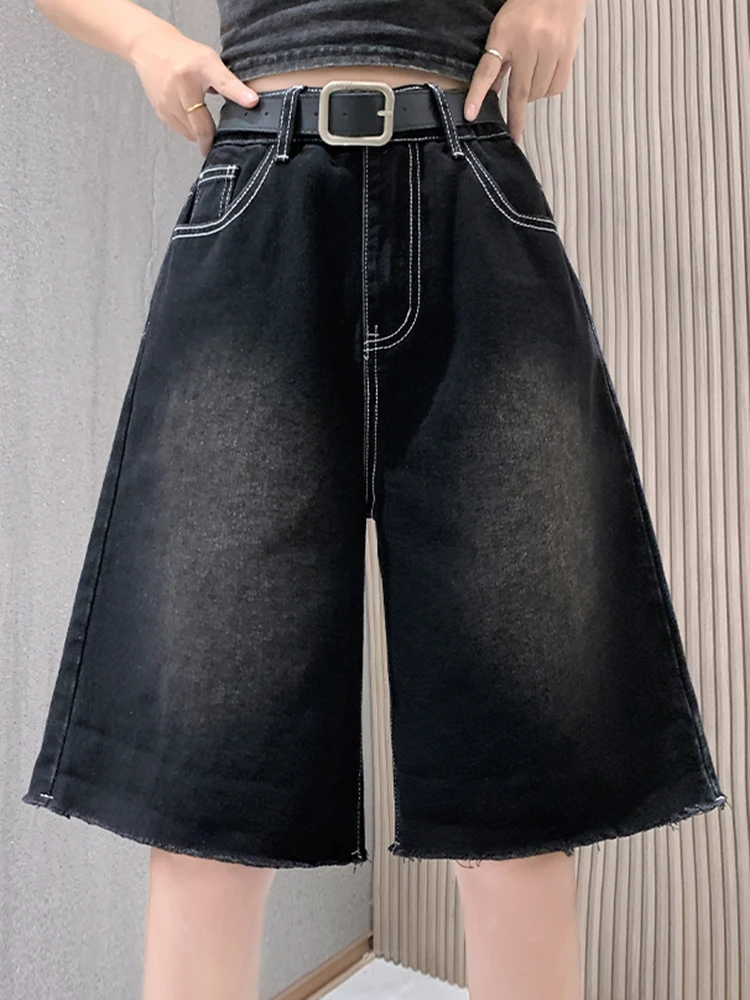 

Женские джинсовые шорты с завышенной талией, черные синие джинсовые шорты большого размера, лето 2024