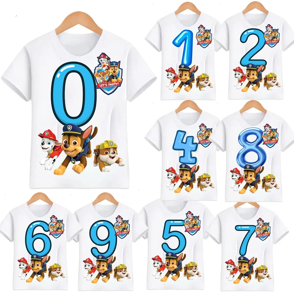 Kid Birthday T Shirt Cartoon Paw Patrols Tshirt Child Clothes Graphic Paw Mashall Ryder Chase Sky Dog T-shirts Children Clothing