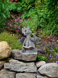 Reading Book Little Dragon Sculpture  Statues Resin Garden Dragon Cute Sculptures Art Ornament Gift for Lawn Patio Decor