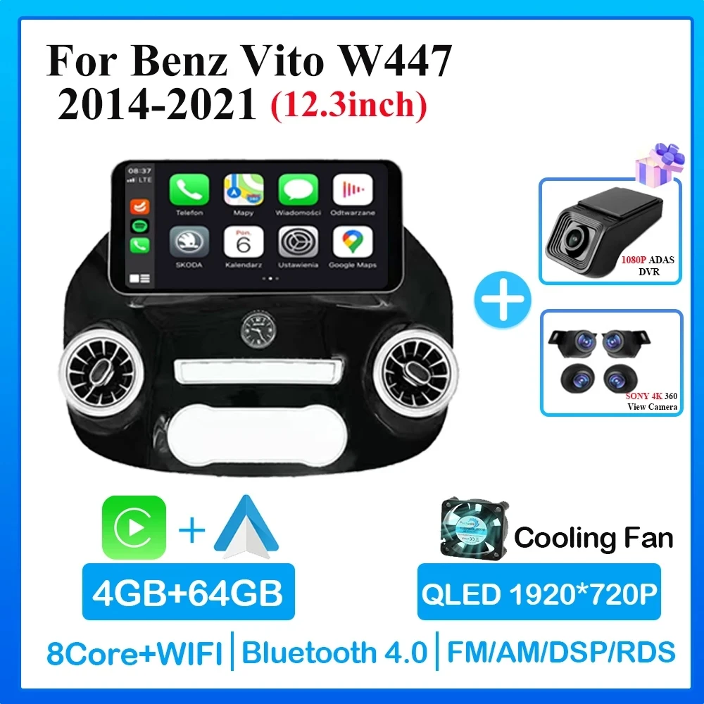 Auto Android für Mercedes Vito W447 2013-2015 13 Zoll Radio Stereo Multimedia-Player 5g WLAN GPS Navigation 2014*2022 1920 CPU BT