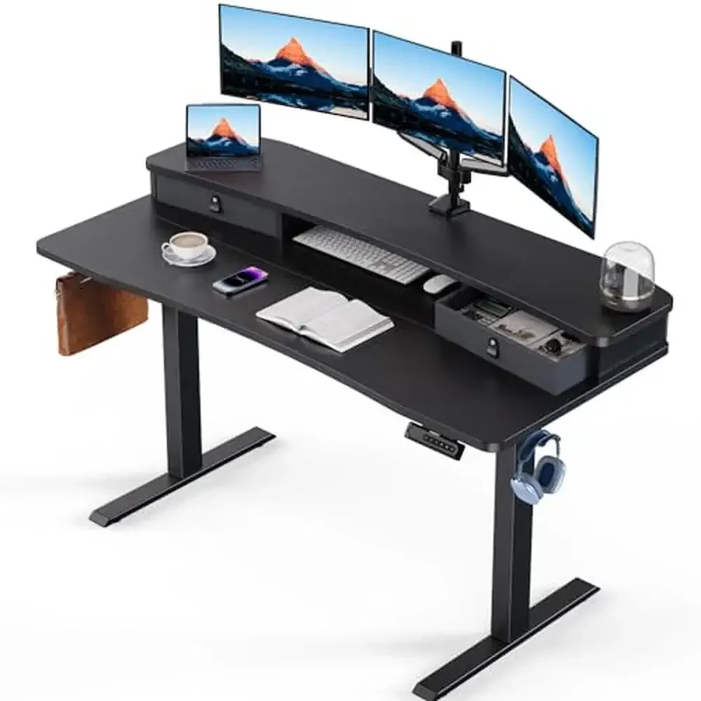 Electric Standing Desk with 2 Drawers C-Clamp Mount Compatible Height Adjustable Computer Desk Home Office Stand Up Efficient