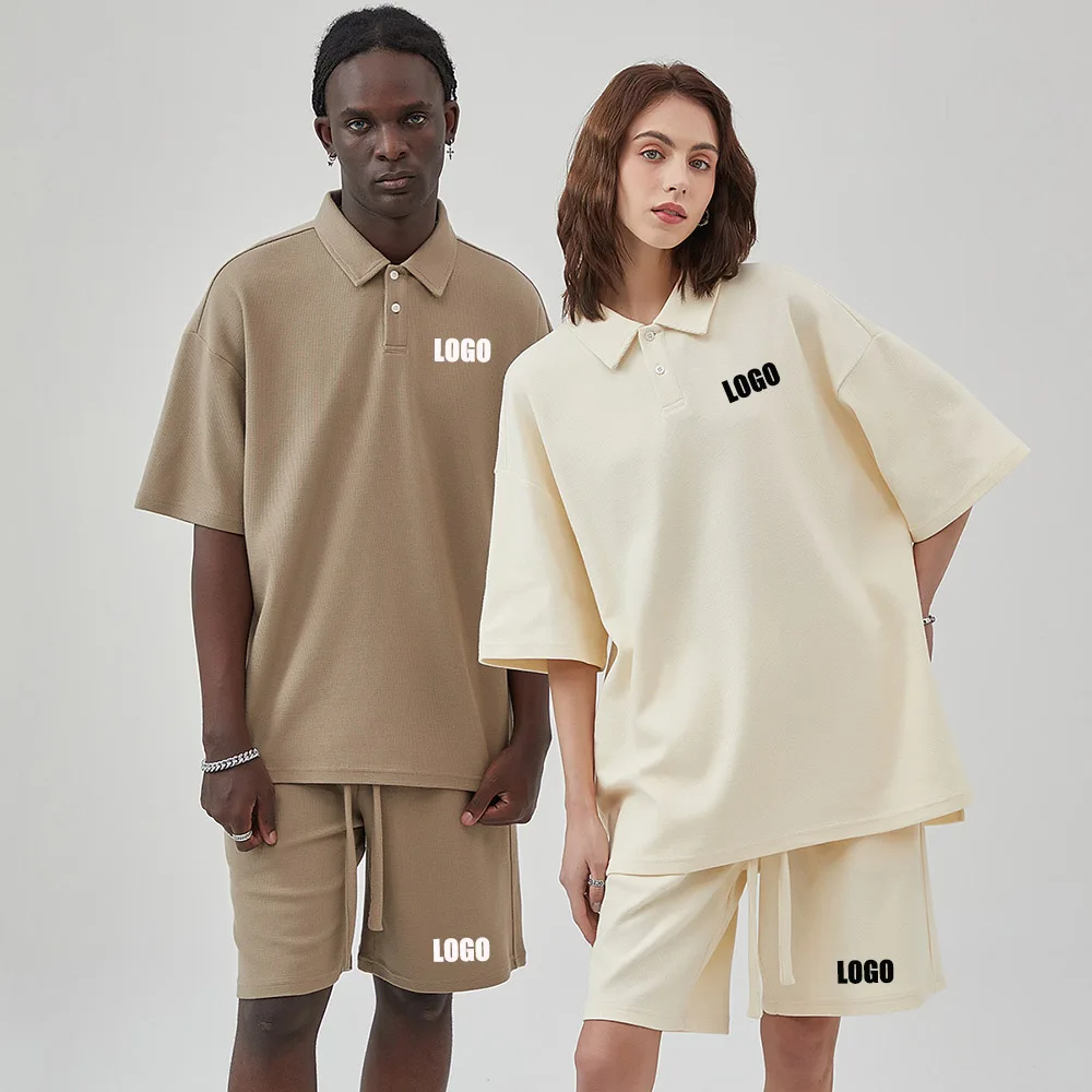 

Custom LOGO Men's 330G Cotton High-end Breathable Waffle Casual Loose Top Wide Leg
