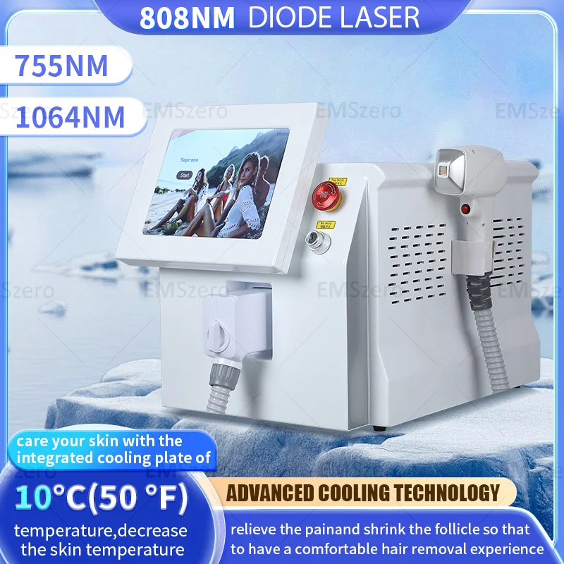 Diode laser hair removal 3000W 808nm 755nm 1064nm Alexander permanent removal cooling head painless laser hair removal machine