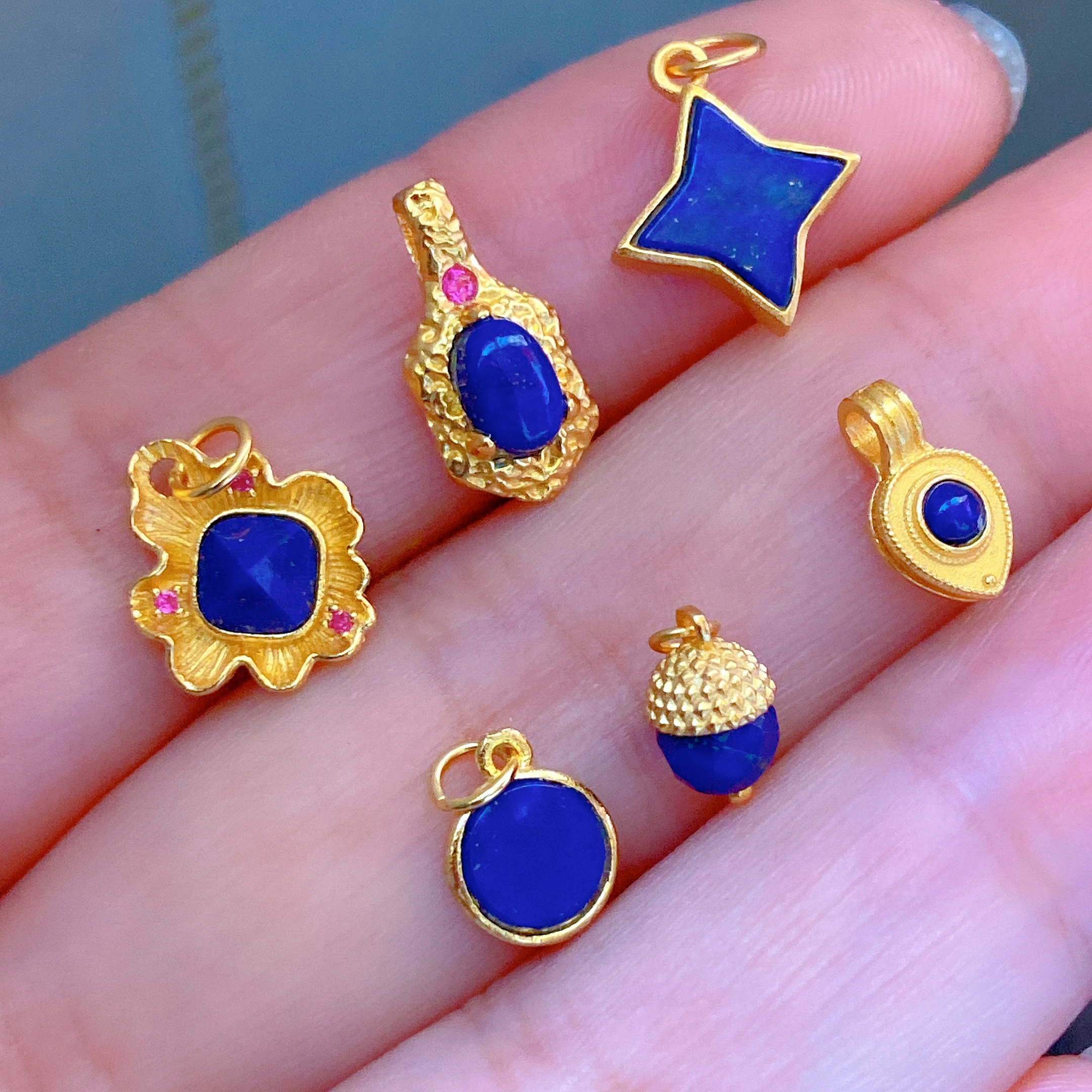 S925 Silver Plated Gold l Lapis Lazuli Pendant Accories DIY Handmade Bracelet Nelace Cord Jewelry Accories