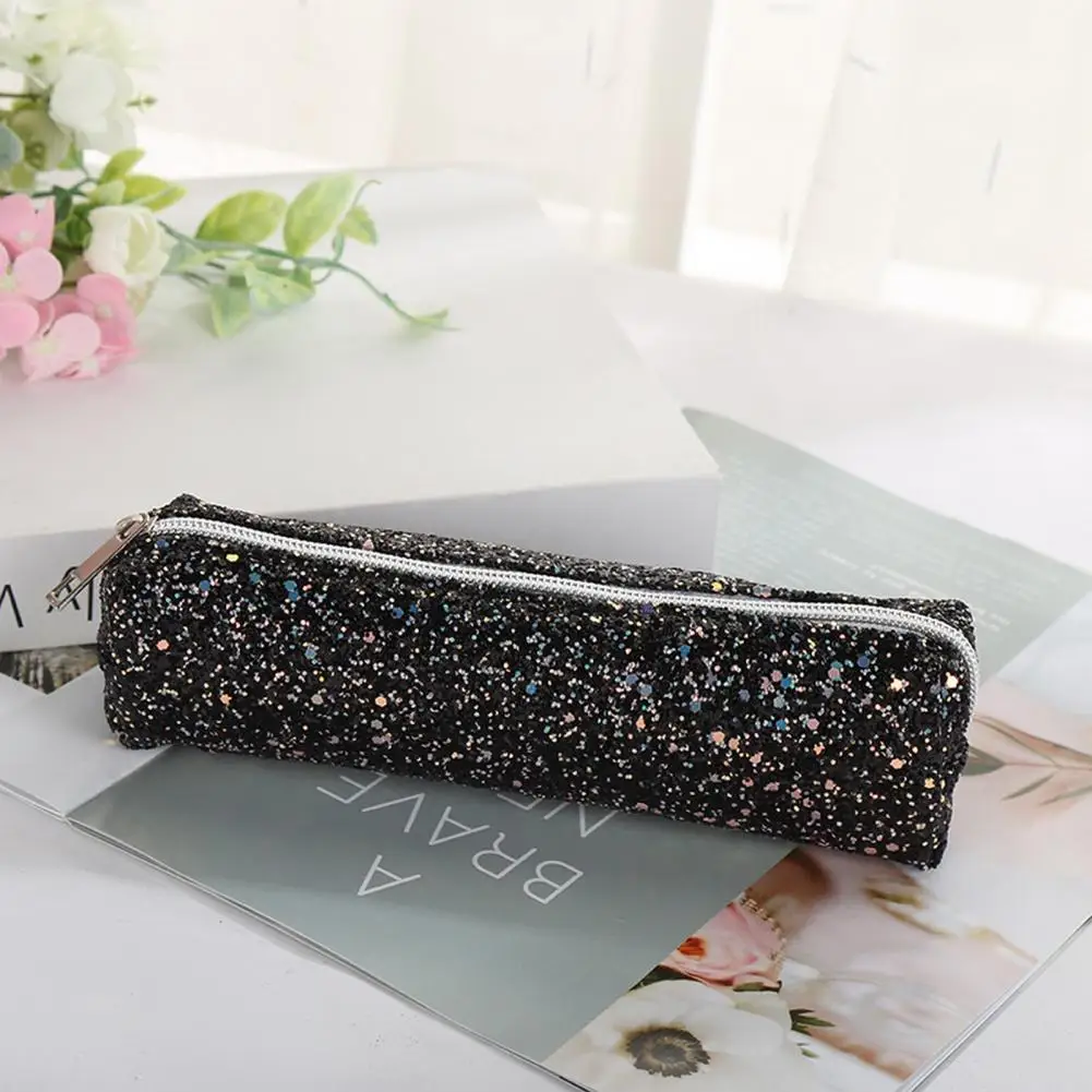 Pencil Case with Zipper Design Fashionable Sequin Decorated Pencil Case Capacity Pencil Case with Smooth Zipper Stylish Glitter