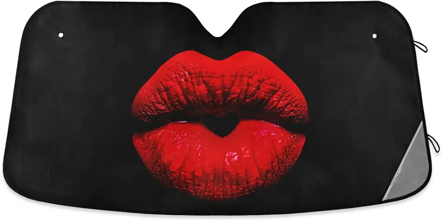 YiGee Woman Red Lips Car Windshield Sun Shade - Blocks UV Rays Sun Visor Protector, Sunshade to Keep Your Vehicle Cool and Damag