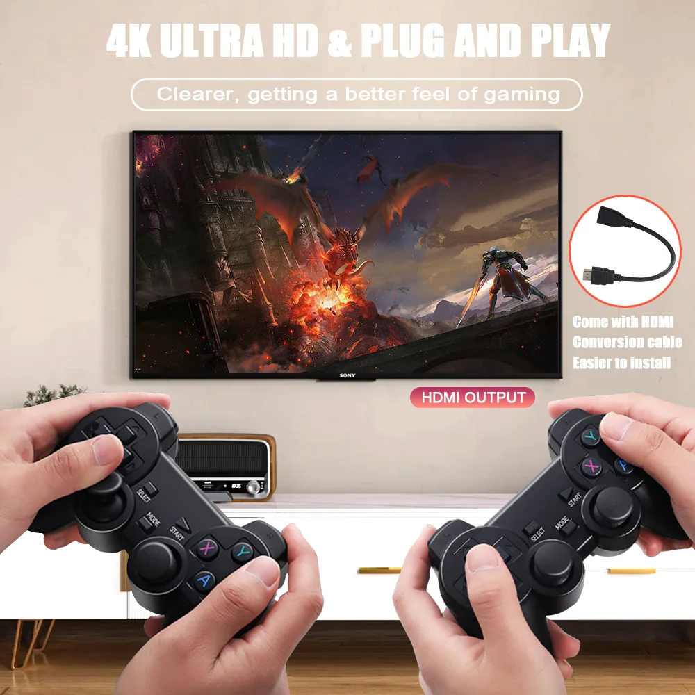 Konsol Game Retro, 4K 60fps HDMI Output latensi rendah stik Game TV pegangan ganda konsol Game rumah portabel untuk PS1 PSP