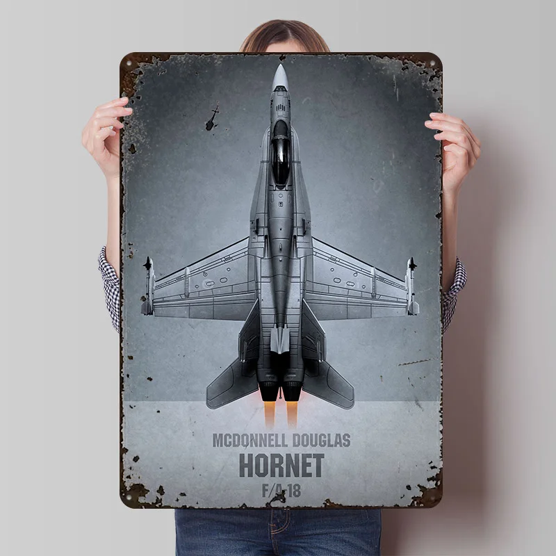 F18 Hornet Tinplate Poster Customized Wall Art Vintage Metal Signs Retro Tin Plaque for House Living Room Decoration Desk Decor