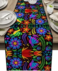 Mexican Day of The Dead Linen Table Runner Dresser Scarf Decor Farmhouse Kitchen Dining Table Runner Holiday Party Decorations