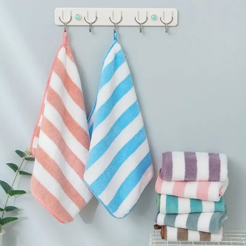 30*30CM Soft Skin Hand Wash Towels Gentle Absorbent Polyester Stripe Face Wash Towels Skin-Friendly Perfect for Bathroom Travel