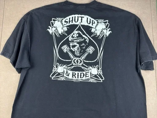 Men's printed skull piston motorcycle T-shirt, cotton short-sleeved round-neck retro motorcycle streetwear top