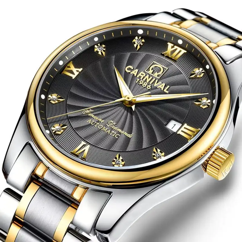 

CARNIVAL Automatic Mechanical Watch Men Business Mens Watches Stainless Steel Waterproof Date Watches Relogio Masculino New