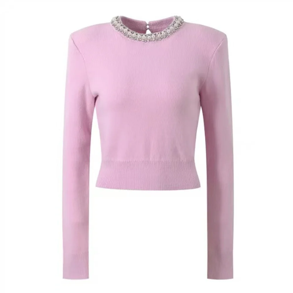 Pearl Decorated Heavy-Work Collar ort Faionable Versatile Early Spring Design Sensation SP Home Knitted Sweater for Men