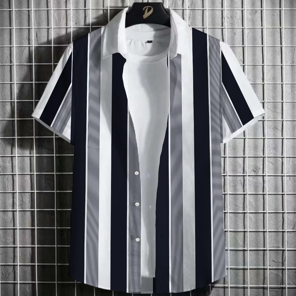 2023 Strepen Eenvoudige Casual Shirts Mannen Europese Size Mannen Hawaiian Shirt Mannen Shirts Mode Korte Mouw Caual Ademend top