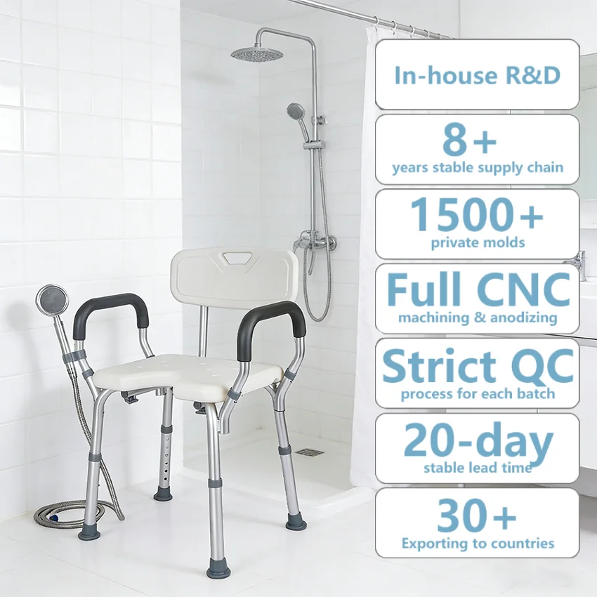 Simplywalk Aluminum Alloy 200KG Bath Shower Chair Arm Rest Medical Adult People UKCA  Customization