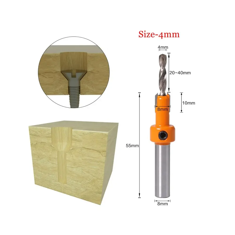 1Pcs 8mm Shank Countersink Drill Bit Set Wood Router Bit Milling Cutter Woodworking Carpentry Reamer 2.8mm 3mm 3.2mm 3.5mm 4mm