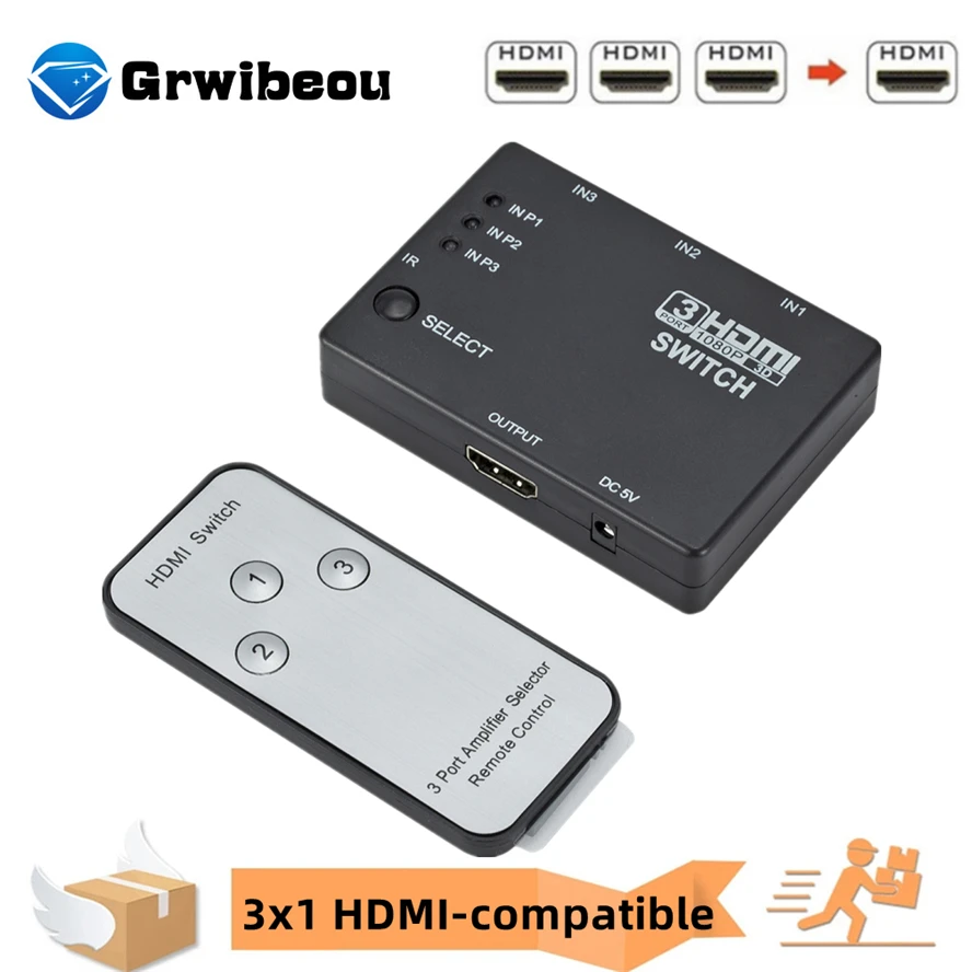 3x1 HDMI-compatible Splitter Adapter Hub Auto Switch 3 In 1 Out 1080p HD 1.4 With Remote Control for HDTV XBOX360 PS3 Projector